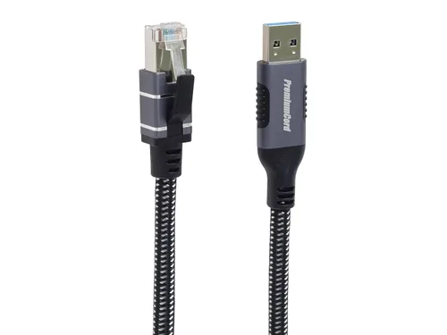 Vista 2 de PremiumCord Cable Ethernet USB a RJ45 10/100/1000 Mbps CAT 6 FTP USB A macho a RJ45 macho USB 3.2 Gen 1 Cable trenzado resistente gris espacial