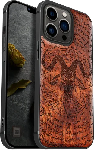 Vista 11 de Carveit Funda magnética de madera para iPhone 13 Pro [madera natural y TPU suave negro] Funda protectora de madera única y elegante a prueba