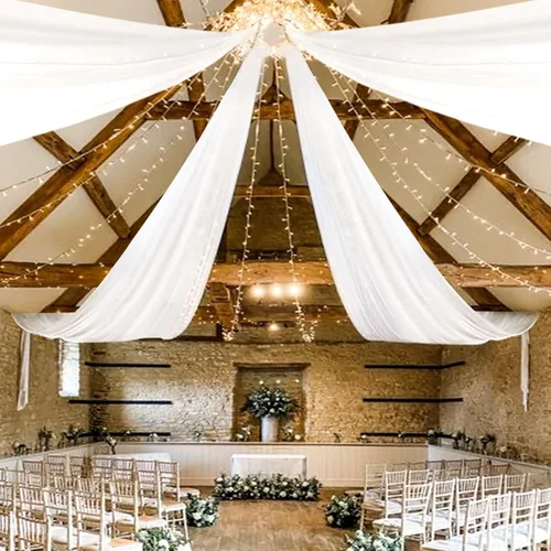 Vista 12 de 6 paneles de cortinas de techo azul bebé para boda, cortinas de techo de 5 pies x 10 pies, tela de drapeado para arco de boda, cortinas