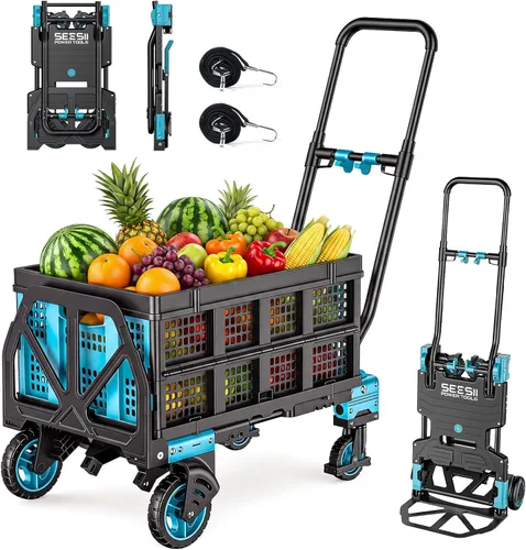 Vista 10 de SEESII Camión de mano plegable 2 en 1, carrito de 330 libras 4/2 con ruedas Azul