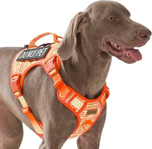Vista 17 de Arnés para perro sin tirones para perros de tamaño pequeño, chaleco ajustable para caminar fácilmente, material Oxford transpirable, tiras Verde