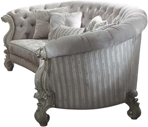 Vista 5 de Acme Versailles - Sofá con 5 almohadas en terciopelo marrón y roble cereza