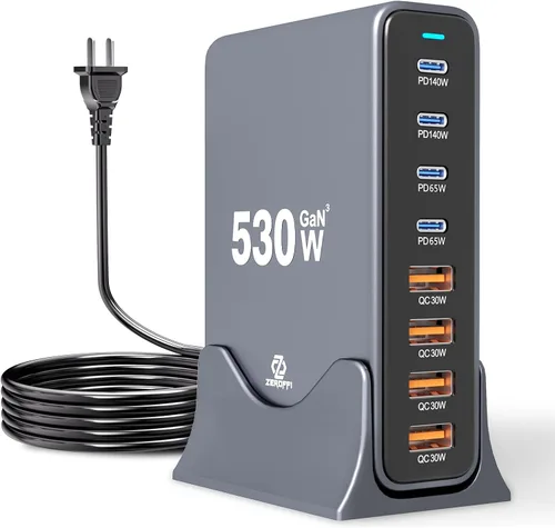 Vista 10 de Estación de carga USB C de 1000 W, cargador de escritorio GaN de 10 puertos, estación de carga rápida para múltiples dispositivos con puertos USB C