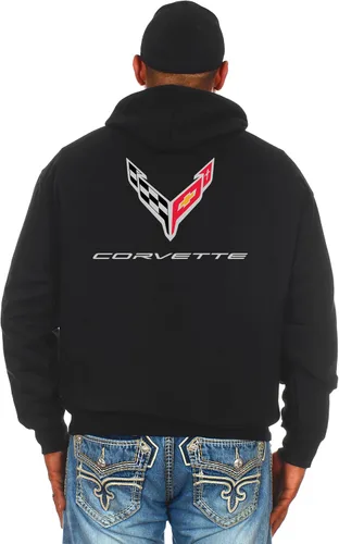Vista 3 de JH DESIGN GROUP Sudadera con capucha para hombre Chevy C8 Corvette con cremallera completa negra