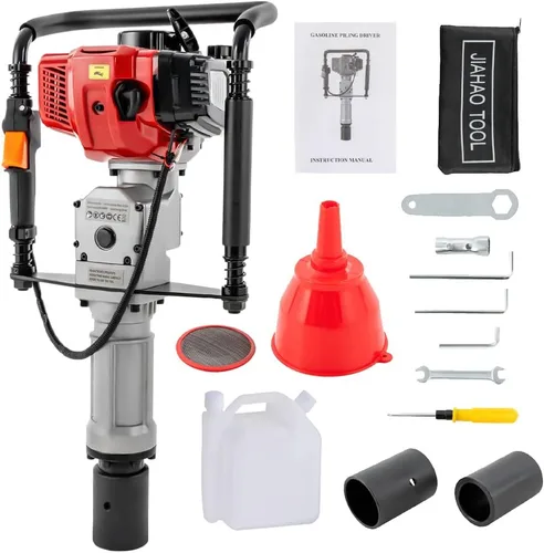 Vista 8 de Martillo de pila – Controlador de poste en T alimentado por gas pesado – Martillo de poste de gasolina de 2 tiempos de 32.6 CC – Martillo de poste
