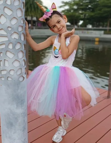 Vista 5 de KAKALVER Unicorn Dress for Girls Unicorn Costume LED Light Up for Dress up Halloween Birthday Party Decoration Unicorn Gifts