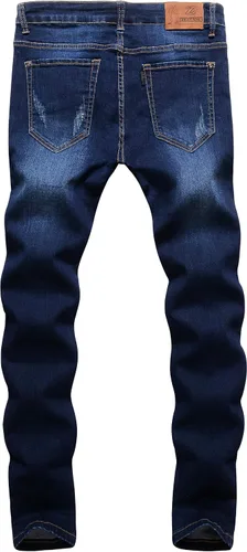 Vista 2 de ZLZ Jeans rasgados y desgastados para hombre, corte delgado, diseño de moda para hombre, pantalones de mezclilla destruidos, ajuste elástico