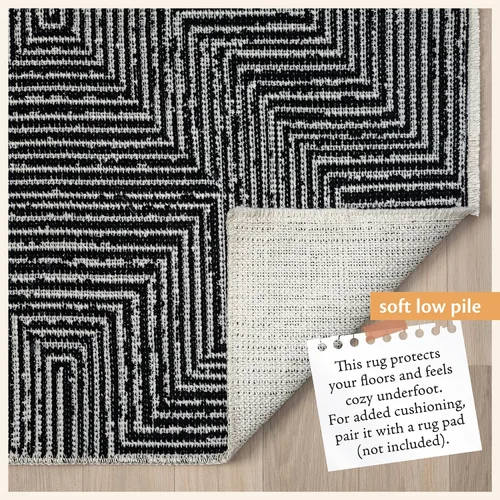 Vista 5 de Indigo Ink - Alfombra lavable, resistente a las manchas, decoración bohemia geométrica, fácil de limpiar, ideal para sala de estar, dormitorio