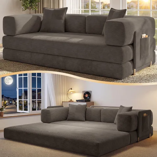 Vista 14 de Sofá cama tipo futón convertible de 78.8 pulgadas, sofá deshuesado Negro