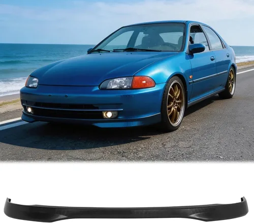 Vista 14 de FREEMOTOR802 Mugen Style Front Lip Compatible con Honda Civic Coupe Hatch 1992-1995 Alerón negro sin pintar, PP, parachoques delantero, divisor