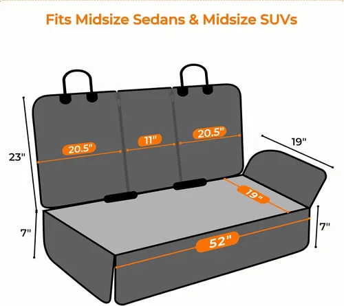 Vista 3 de URPOWER Funda de asiento de coche para perro para asiento trasero Todo negro
