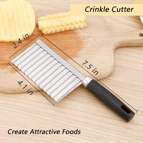 Vista 6 de Cuchillo de corte arrugado de acero inoxidable para papas y zanahorias, papas fritas, verduras y frituras francesas, cortador ondulado, cuchilla