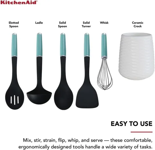 Vista 4 de KitchenAid KQ562BXAQA - Juego de herramientas y artilugios con Crock, 6 piezas, aguamarina