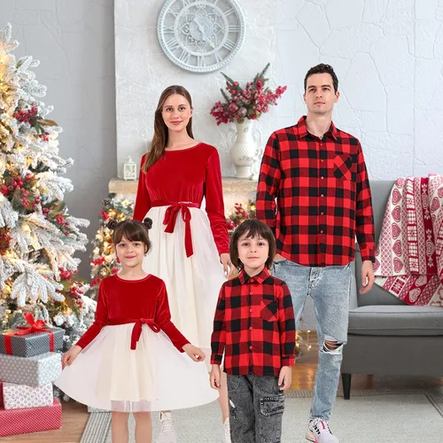 Vista 3 de Trajes de Navidad a juego para la familia, falda de encaje para padres e hijos, disfraz de Navidad a juego para mujeres, hombres y niños