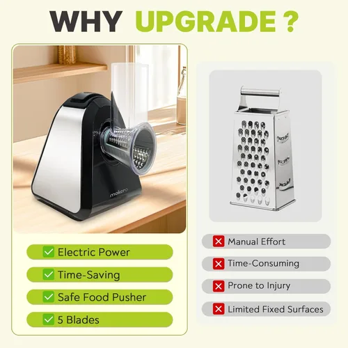 Vista 4 de Mokero Rallador de queso eléctrico 5 en 1 para queso, triturador automático de queso de cocina y tirador de ensaladas, picador de verduras fácil