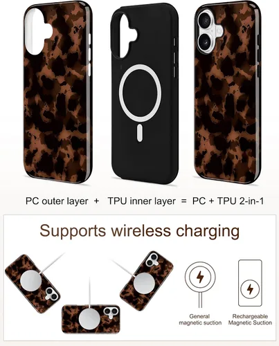 Vista 75 de Jusy Funda compatible con MagSafe con estampado de caparazón de tortuga marrón para iPhone 7/8/SE, cubierta protectora de TPU suave magnética