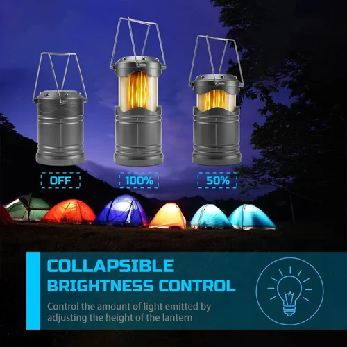 Vista 4 de Lichamp Paquete de 4 linternas LED para campamento, velas plegables sin llama, velas de té, luces de campamento portátiles a batería, kit de Gris