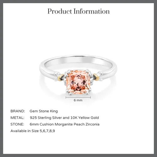 Vista 5 de Gem Stone King Anillo de compromiso de plata de ley 925 y oro amarillo de 10 quilates de 0.236 in con piedra preciosa de corte cojín Anillo