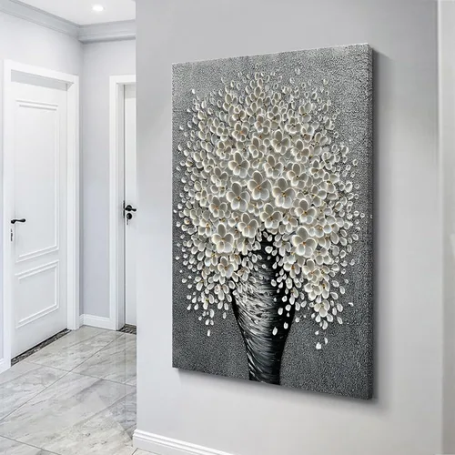 Vista 6 de Pintura al óleo pintada a mano, pintura al óleo, textura de lienzo, mural, decoración de pared familiar, 40 x 28 pulgadas