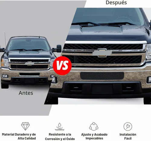 Vista 6 de APS Compatible con Chevy Silverado 2500HD 3500HD 2011-2014 Parachoques inferior de acero inoxidable de malla negra Rejilla frontal Inserto C76832H