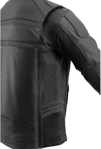 Vista 2 de Milwaukee Leather ML2083 Chamarra de cuero para hombre, negra, con ventilación, para motociclista, con ribetes reflectantes