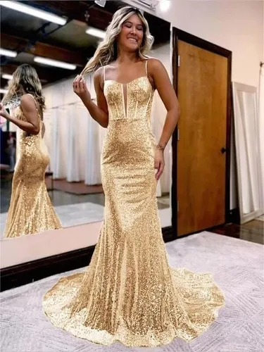 Vista 2 de TIRAS Vestidos de fiesta de lentejuelas para mujer, vestido formal largo con purpurina de sirena, vestido formal con espalda abierta, vestidos