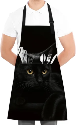 Vista 8 de Delantal divertido con bolsillo para mujeres y hombres, delantal de cocina ajustable para barbacoa y horneado con lindos animales y flores