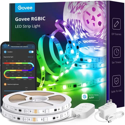 Vista 9 de Govee Tira de luces LED RGBIC, luces LED Bluetooth de 16.4 pies que cambian de color con control de aplicación segmentada, tira LED inteligente
