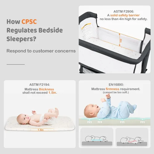 Vista 6 de Ezebaby Cuna junto a la cama para bebé, moisés portátil junto a la cama para recién nacidos con ruedas, cesta de almacenamiento, ajustable a 7 Gris