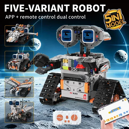 Vista 2 de WINGIFT Kit de construcción de robot STEM para niños, control remoto 5 en 1 y juego controlado por aplicación, juegos de construcción STEM, robot