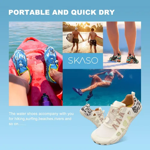 Vista 7 de SKASO Zapatos de agua para hombre y mujer, zapatos descalzos de secado rápido, zapatos acuáticos para playa, zapatos ligeros con agujeros
