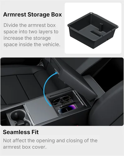 Vista 4 de Organizador de Consola Central de 5 Piezas Compatible con 2025-2026 Nuevo Tesla Model Y Juniper/2024-2026 Tesla Model 3 Highland Accesorios, Caja