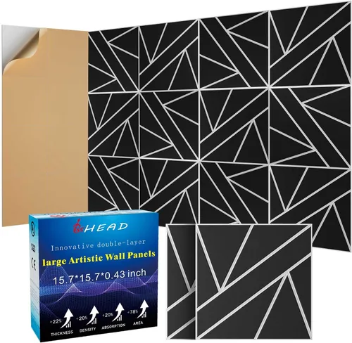 Vista 31 de Paneles Acústicos de Pared Grandes 47.2"x23.6"x1.57" Paquete de 4, Paneles de Prueba de Sonido DIY 3D con Ondas para Paredes, Paneles de Pared