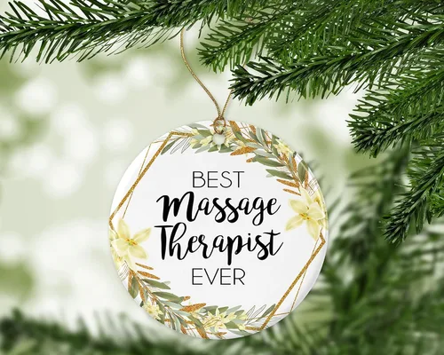 Vista 3 de Adorno de Navidad - Regalo para masajista - El mejor terapeuta de masaje del mundo