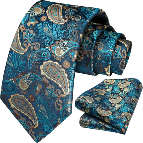 Vista 2 de HISDERN Corbatas para hombre, corbata de cachemira y bolsillo cuadrado tejido clásico floral para hombre, corbata de fiesta de boda