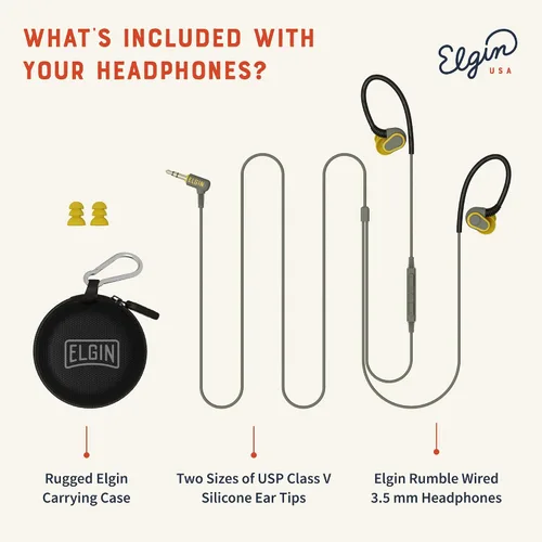 Vista 5 de Elgin Rumble - Auriculares con cable para protección auditiva con micrófono, audífonos internos, conector de 3.5mm, reducción de ruido de 27 dB