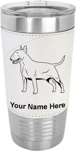 Vista 8 de LaserGram Vaso aislado al vacío de 20 onzas, perro Bull Terrier, grabado personalizado incluido (piel sintética, estilo béisbol)