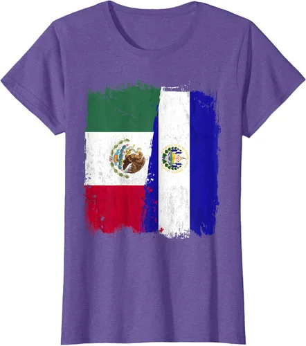Vista 25 de Camiseta con la bandera mexicana de El Salvador con la mitad de la bandera mexicana de El Salvador