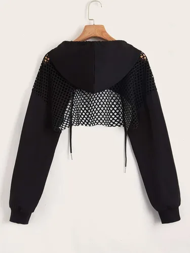 Vista 2 de COZYEASE Sudadera deportiva recortada para mujer, con hombros caídos, con cordón y cordón