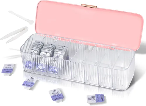 Vista 10 de P-80 Organizador diario de lentes de contacto con removedor y pinzas, dispensador de lentes desechable, caja de plástico transparente para todas