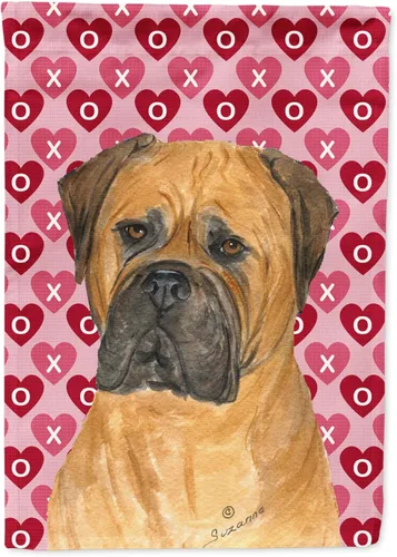Vista 249 de Caroline's Treasures SS4484GF Bandera de jardín con diseño de bulldog inglés y corazones para el Día de San Valentín, bandera decorativa para patio