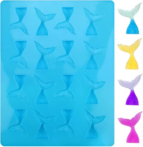 Vista 12 de Beasea Molde grande para cola de sirena, 1 paquete de silicona para fondant de cola de sirena para decoración de pasteles de azúcar de chocolate