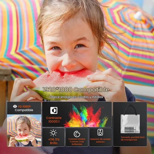 Vista 6 de Miniproyector portátil con WiFi y Bluetooth, soporte para proyector de películas 1080P HD, corrección trapezoidal automática, giratorio 180°, Grey