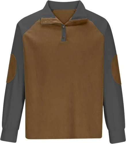 Vista 3 de Hombre Patchwork Jersey Manga Larga Sudadera Cuello Alto Botón Blusa Sudaderas Otoño Invierno Ropa Deportiva