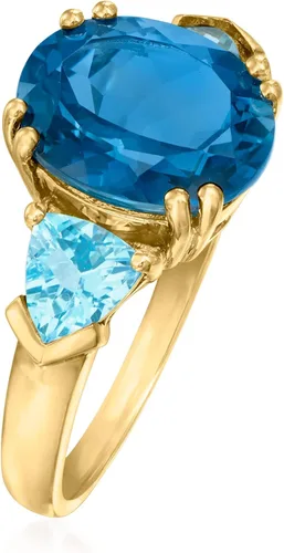 Vista 3 de Ross-Simons Anillo de 3 piedras de topacio azul tono de 5.40 quilates en oro amarillo de 14 quilates, Gema, Topacio