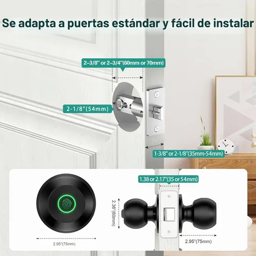 Vista 5 de Pomo de puerta inteligente, perilla de puerta de huellas dactilares, cerradura de puerta inteligente biométrica con control de aplicación, pomos