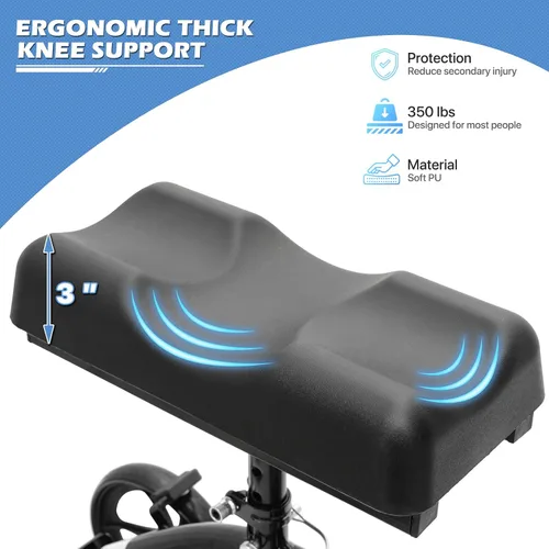 Vista 7 de monicare Rodillera para adultos, ruedas delanteras de 10 pulgadas, alternativa de muleta médica orientable con sistema de freno doble y bolsa