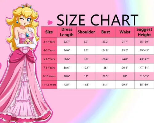 Vista 3 de Oumbivil Princess Peach Costume Dress for Girls Kids Cosplay with Wig Crown Gloves Birthday Outfit Halloween Costumes