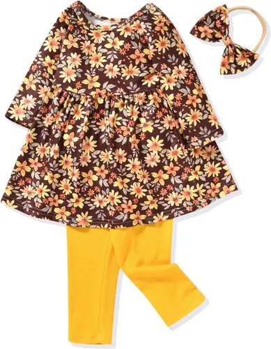 Vista 22 de Aalizzwell Conjunto de túnica floral para niñas pequeñas para otoño e invierno Naranja