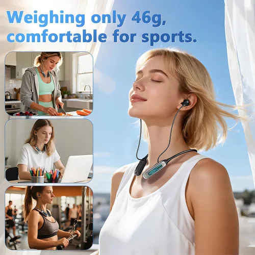 Vista 7 de MZYML - Auriculares Bluetooth con banda para el cuello 5.4, IPX5 impermeables con micrófono, 80 horas de reproducción, 1000 horas de espera